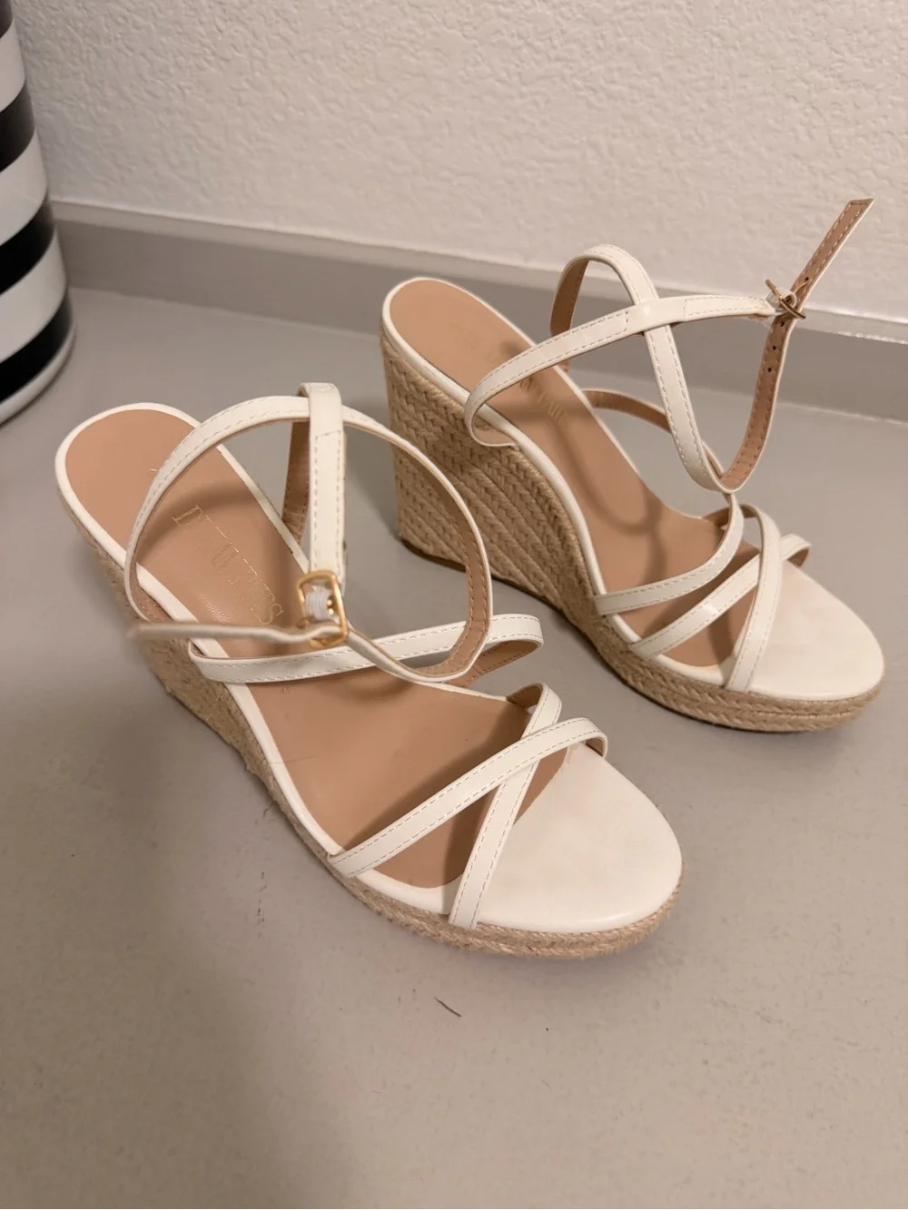 Women's White Strappy Espadrille Wedge Sandals